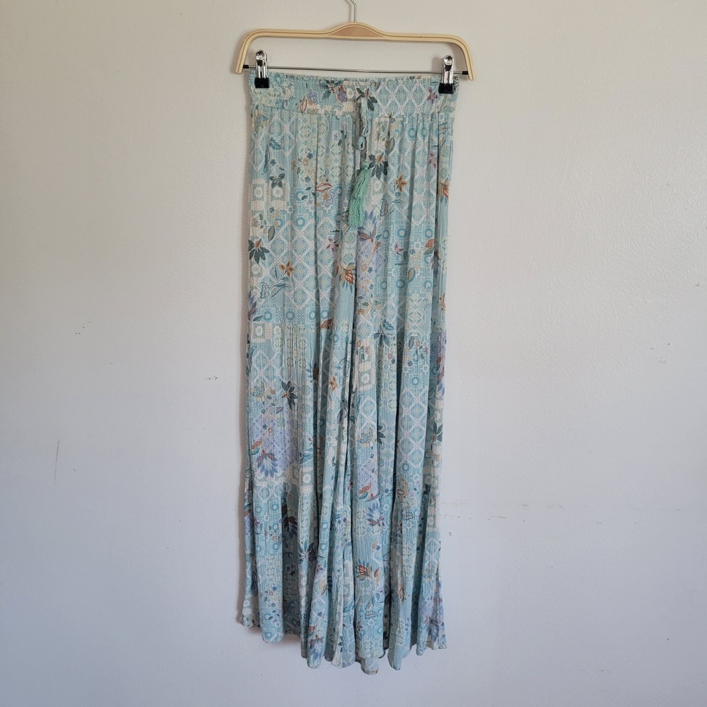 Blue B Collection Wide Leg Pants Small Aqua Blue Floral Cottagecore Hippie